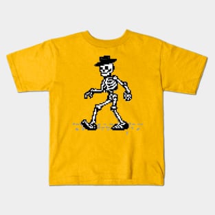 Skeleton moonwalking, Pixel art Kids T-Shirt